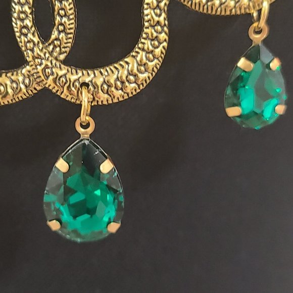 NEW Gold Metal Boho Witchy Moon Snake Serpent Priestess Necklace w/ Faux Gems - Picture 3 of 3